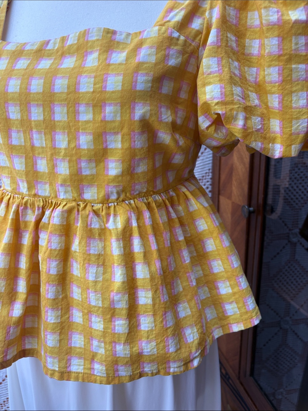 Hudson North Gingham Puff Sleeve Top Sz Sm - Picture 3 of 10